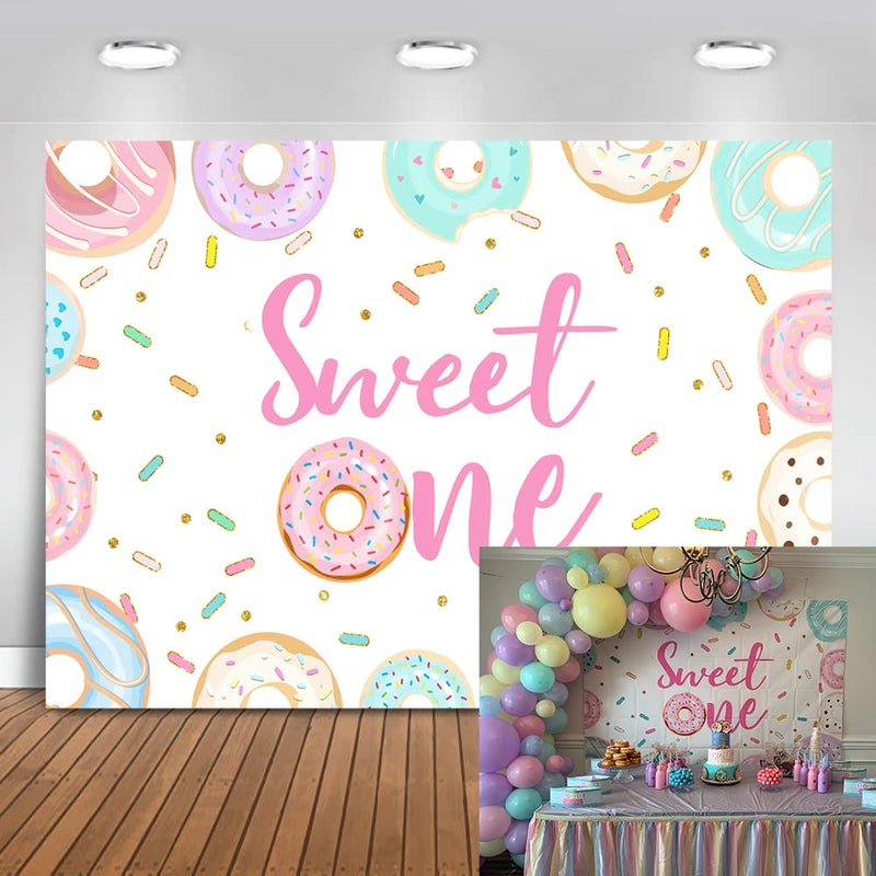Avezano 7x5ft Donut Sweet One Backdrop Girls First Birthday Party Backdrop Donut 1st Birthday Party Decorations - Image 1